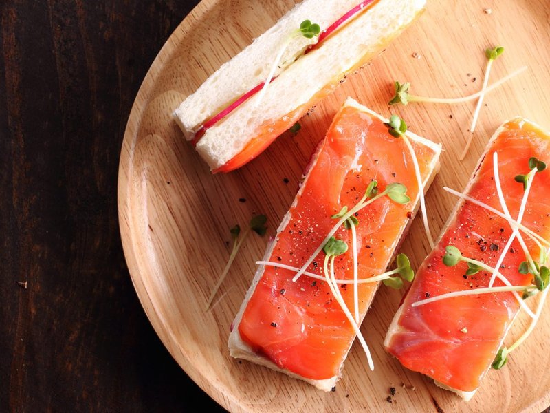 Salmon toast with broccoli microgreens
